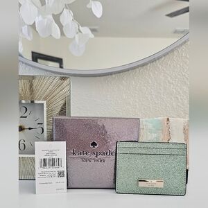 NWT Kate Spade Seawater Glitter Cardholder Wallet